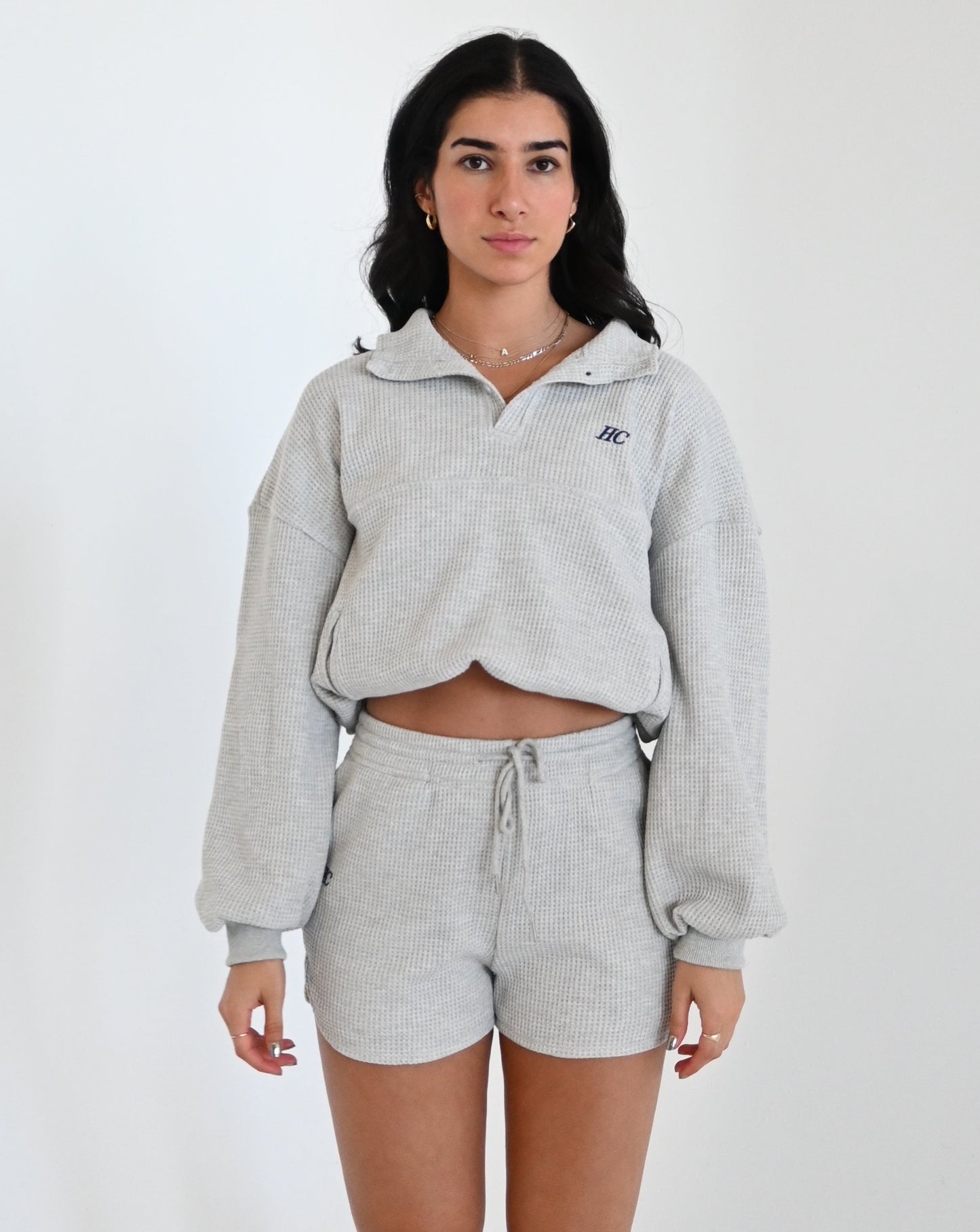 Heather Gray Waffle Long Sleeve Top