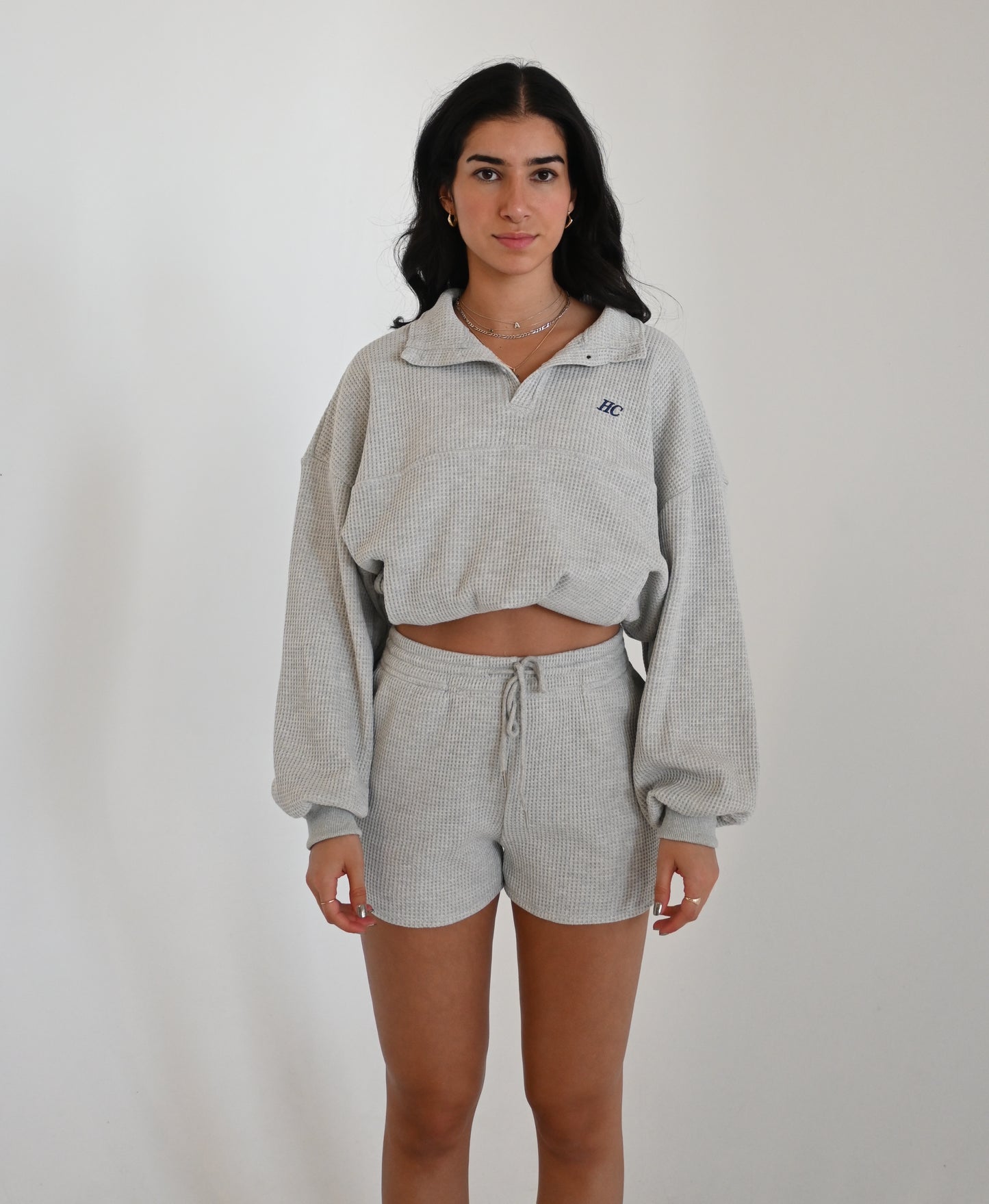 Heather Gray Waffle Long Sleeve Top