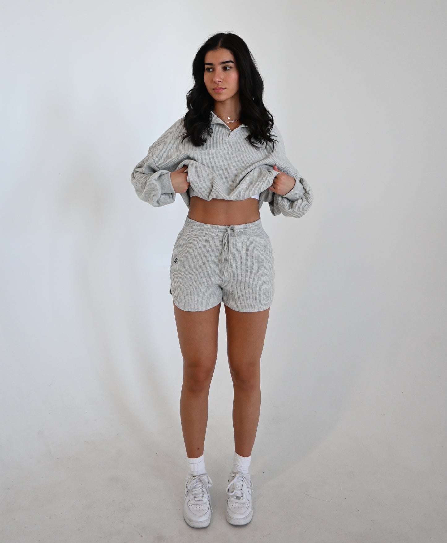 Heather Gray Waffle Long Sleeve Top