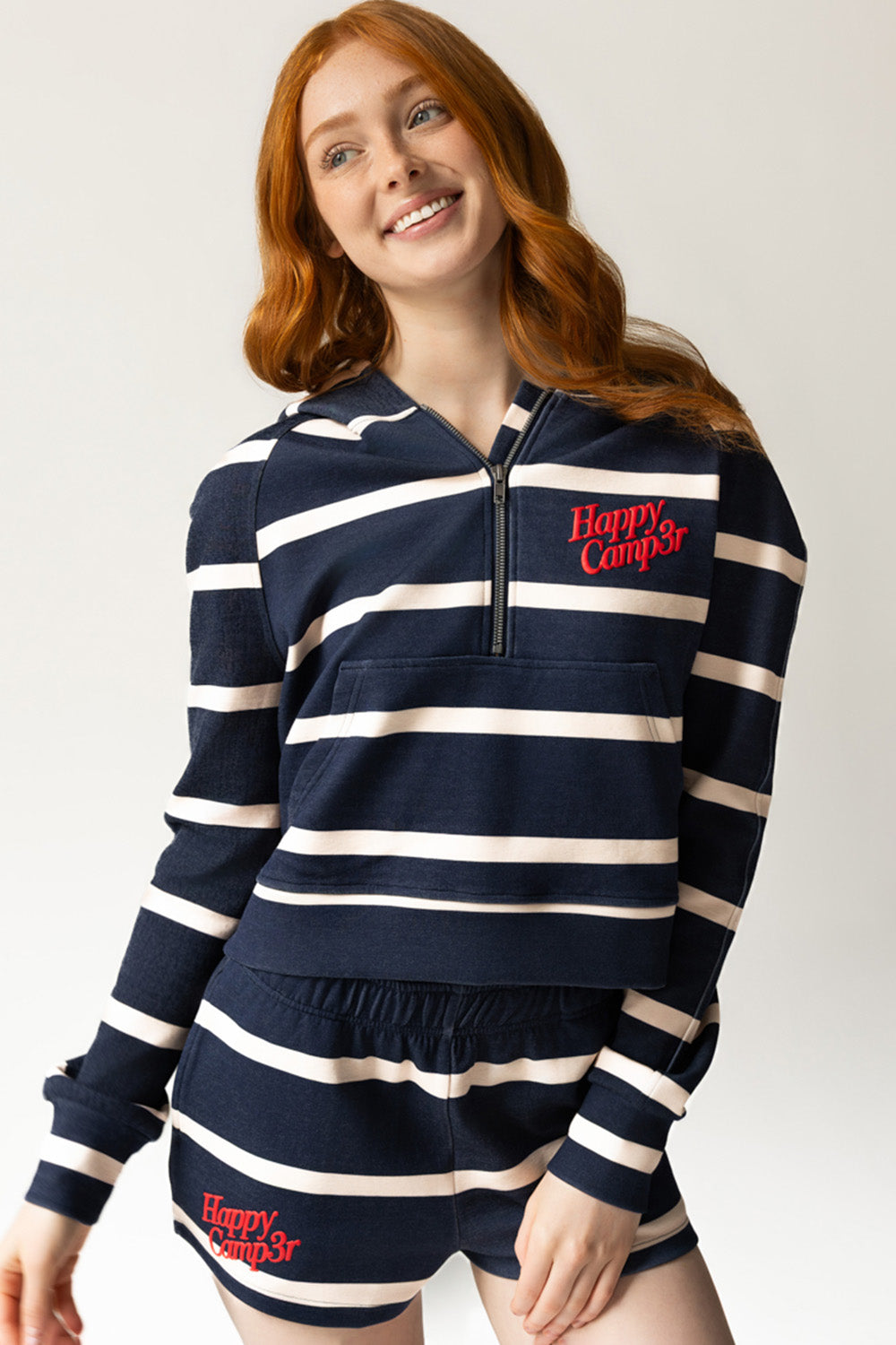 Navy Stripe Half Zip Scuba Hoodie