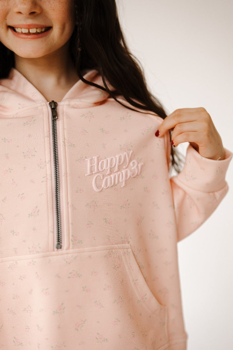 Pink Peony Youth Half Zip Scuba Hoodie