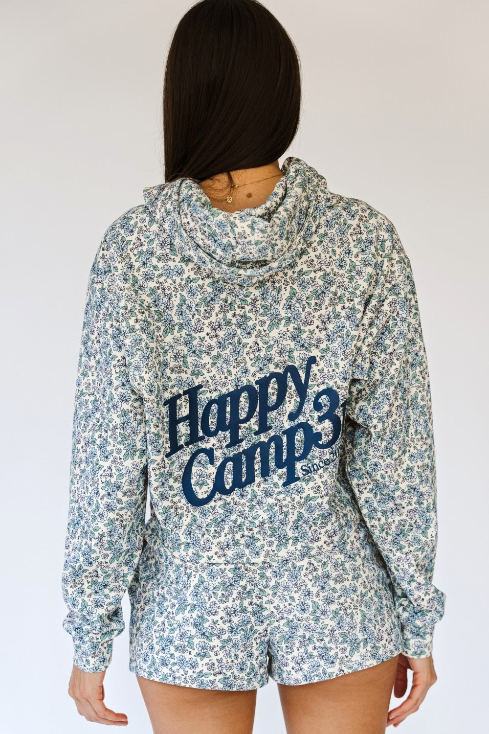 Dusty Blue Garden Scuba Cropped Hoodie