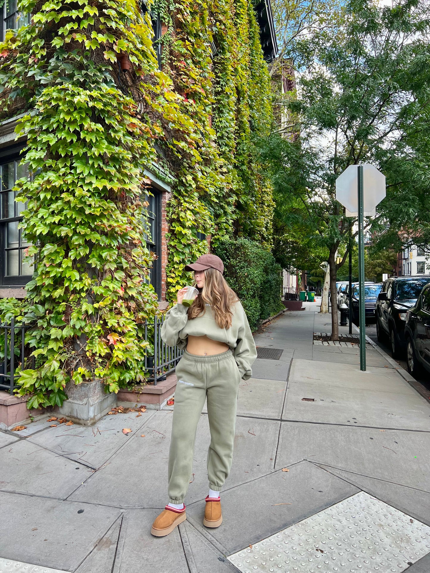 Cloud Cropped Hoodie - Dusty Olive