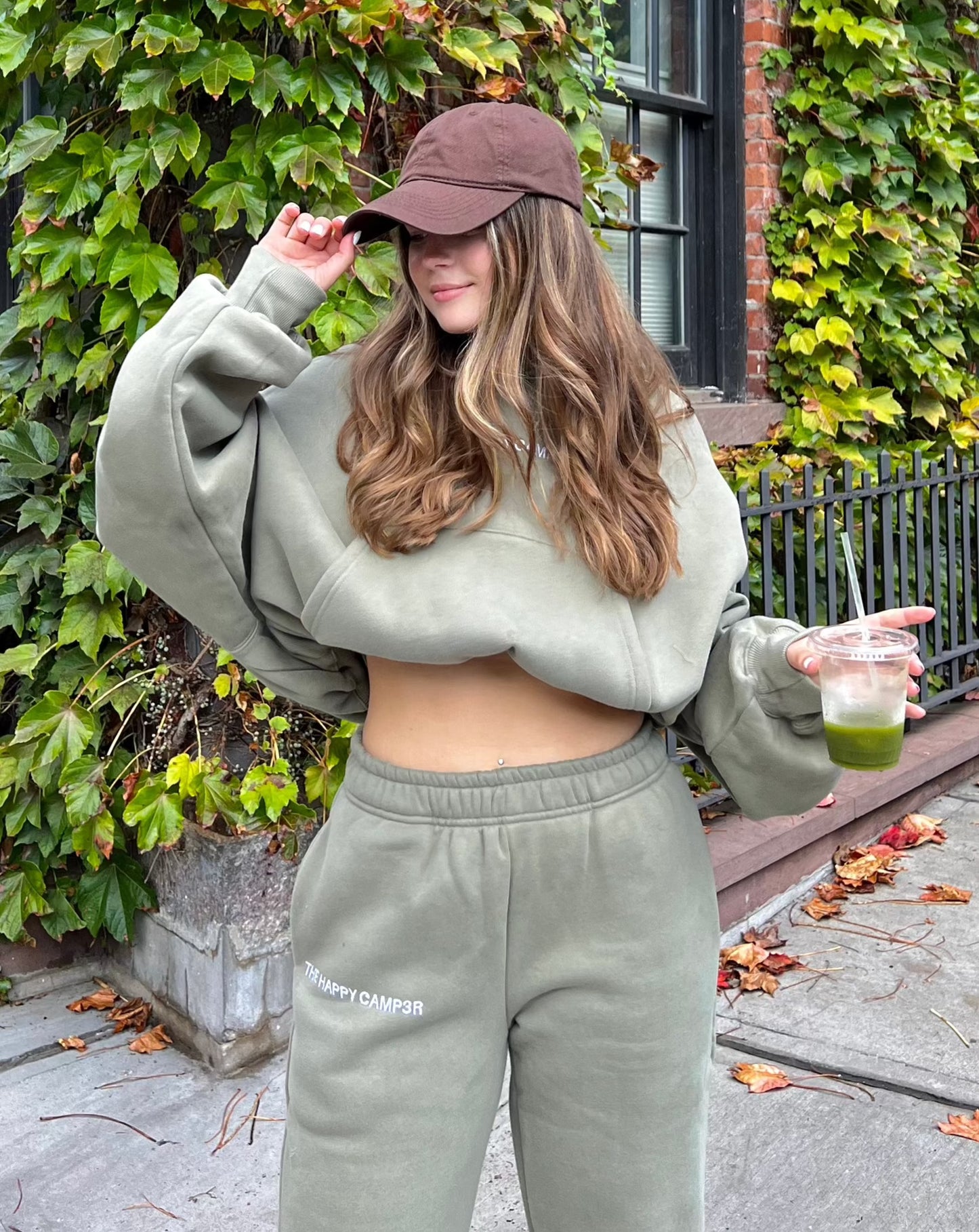 Cloud Cropped Hoodie - Dusty Olive