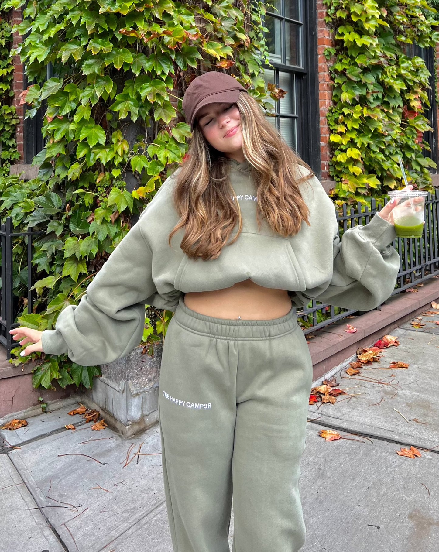 Cloud Cropped Hoodie - Dusty Olive