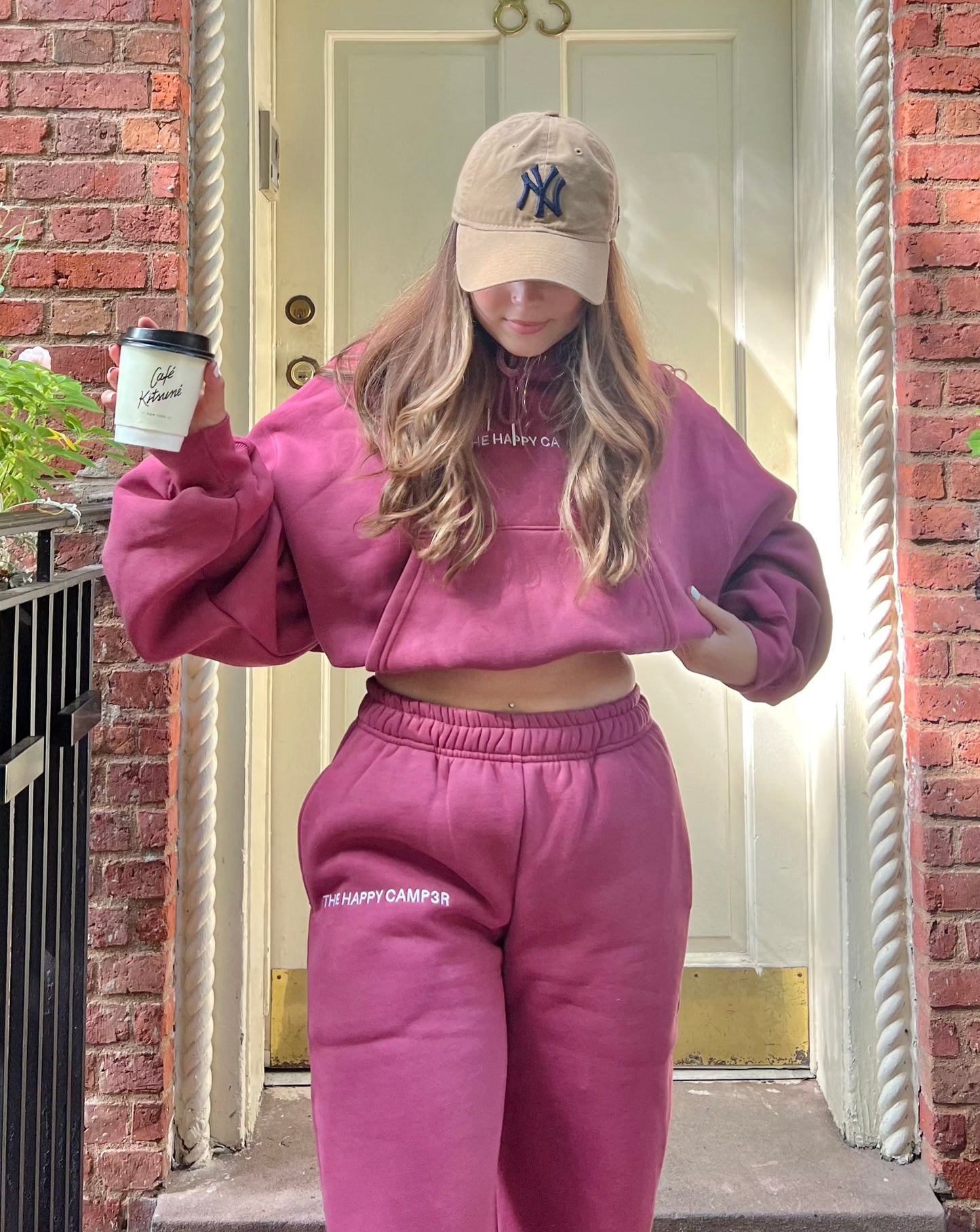 Cloud Cropped Hoodie - Raspberry