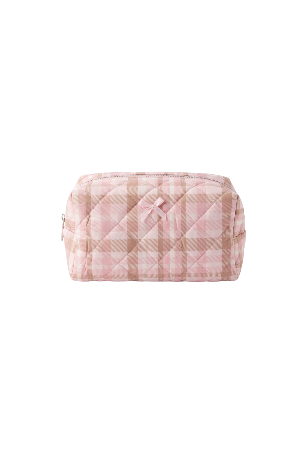 Pretty in Plaid Cosmetic Pouch, quilted pink plaid pouch with bow. The Happy Camp3r