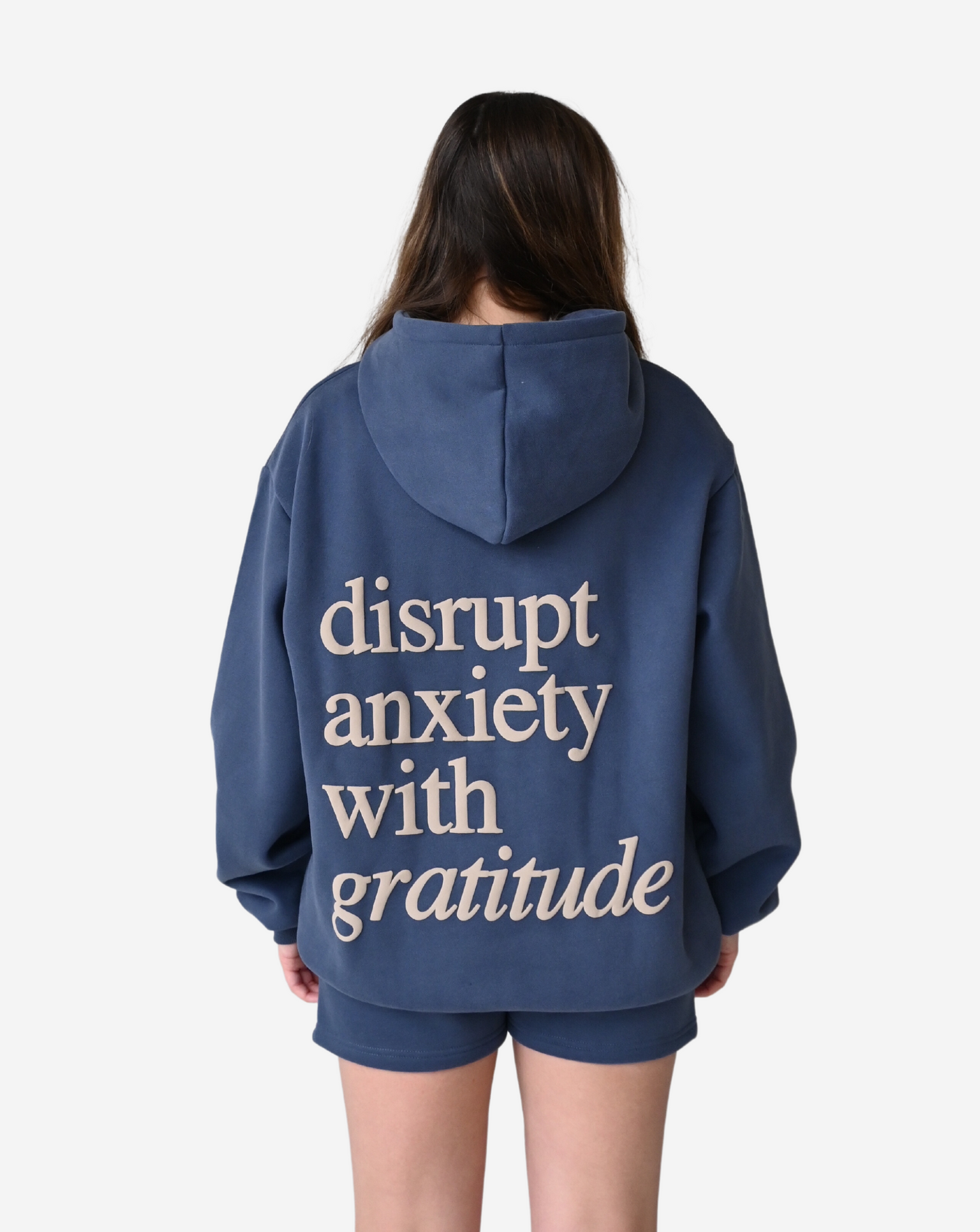 Disrupt Anxiety with Gratitude Hoodie - Midnight Blue