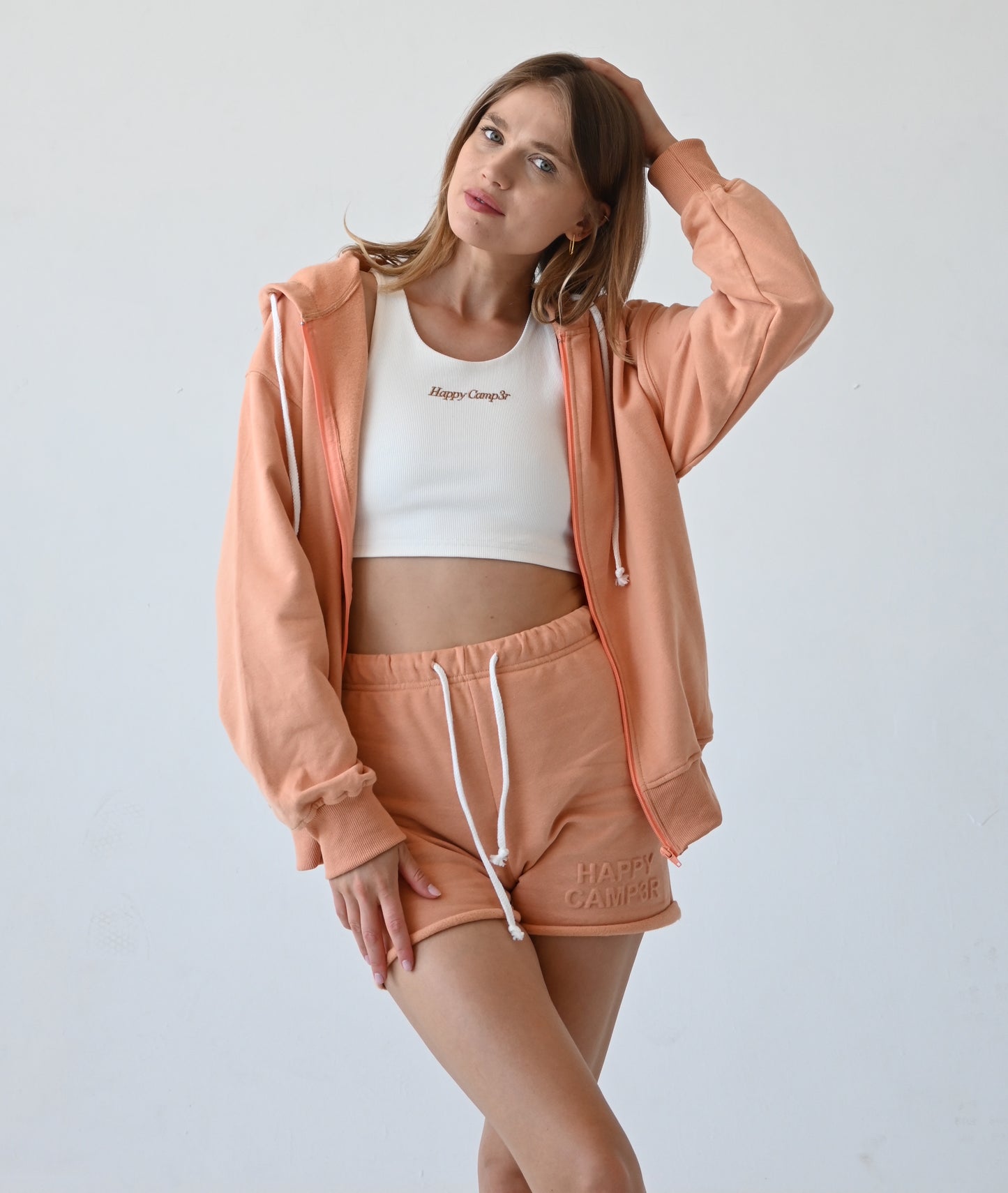 Embossed Zip-up Hoodie - Melon