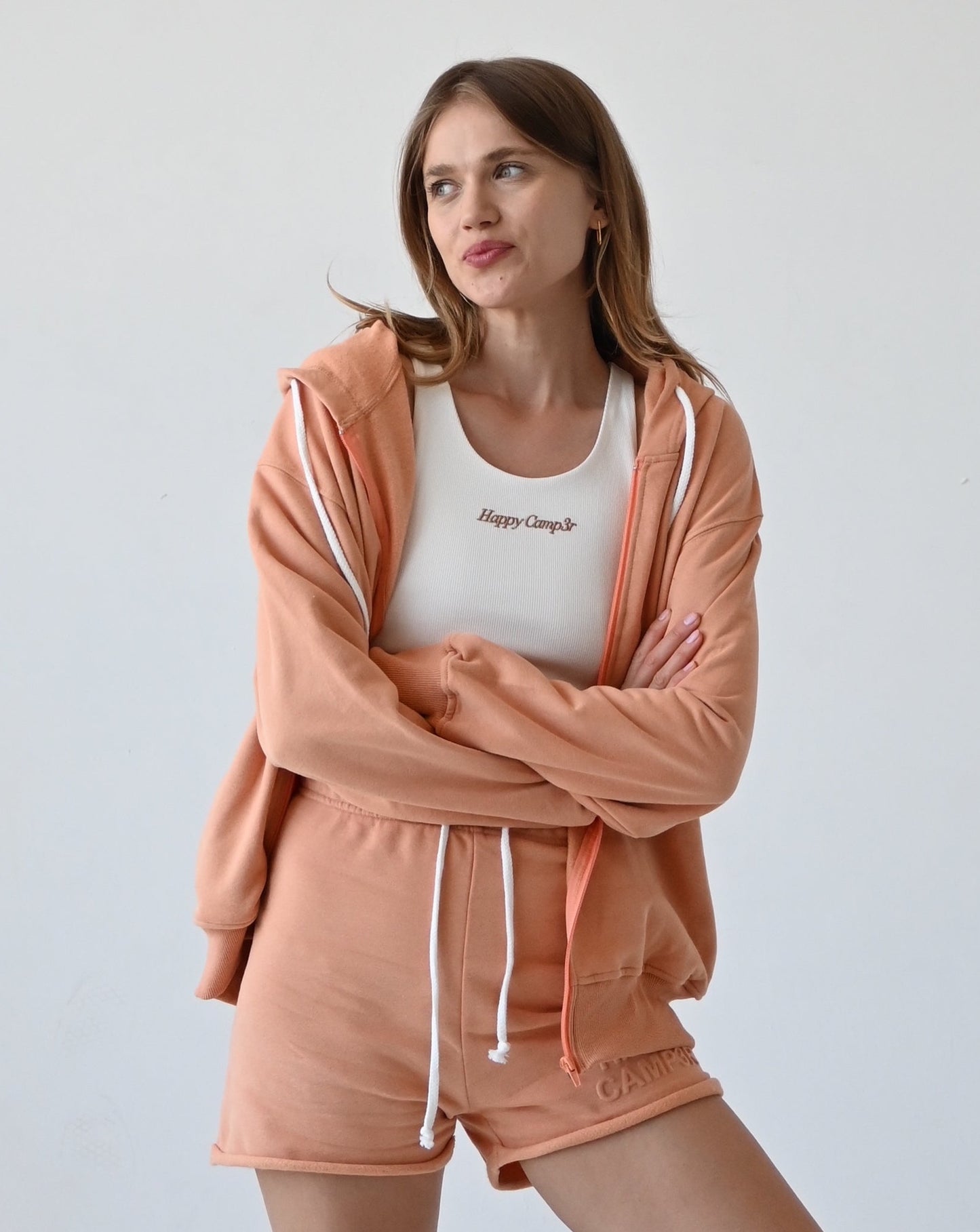 Embossed Zip-up Hoodie - Melon