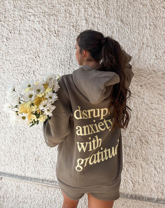 Disrupt Anxiety with Gratitude Hoodie - Shadow Gray