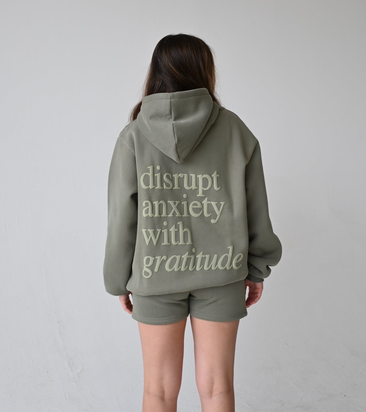 Disrupt Anxiety with Gratitude Hoodie - Dusty Olive