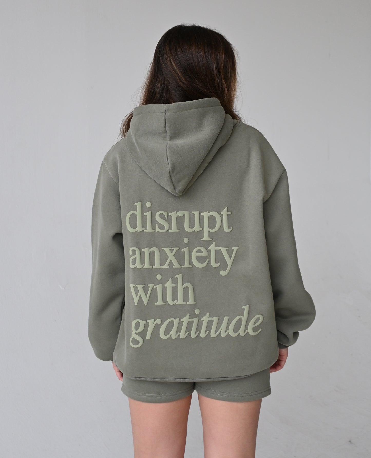 Disrupt Anxiety with Gratitude Hoodie - Dusty Olive