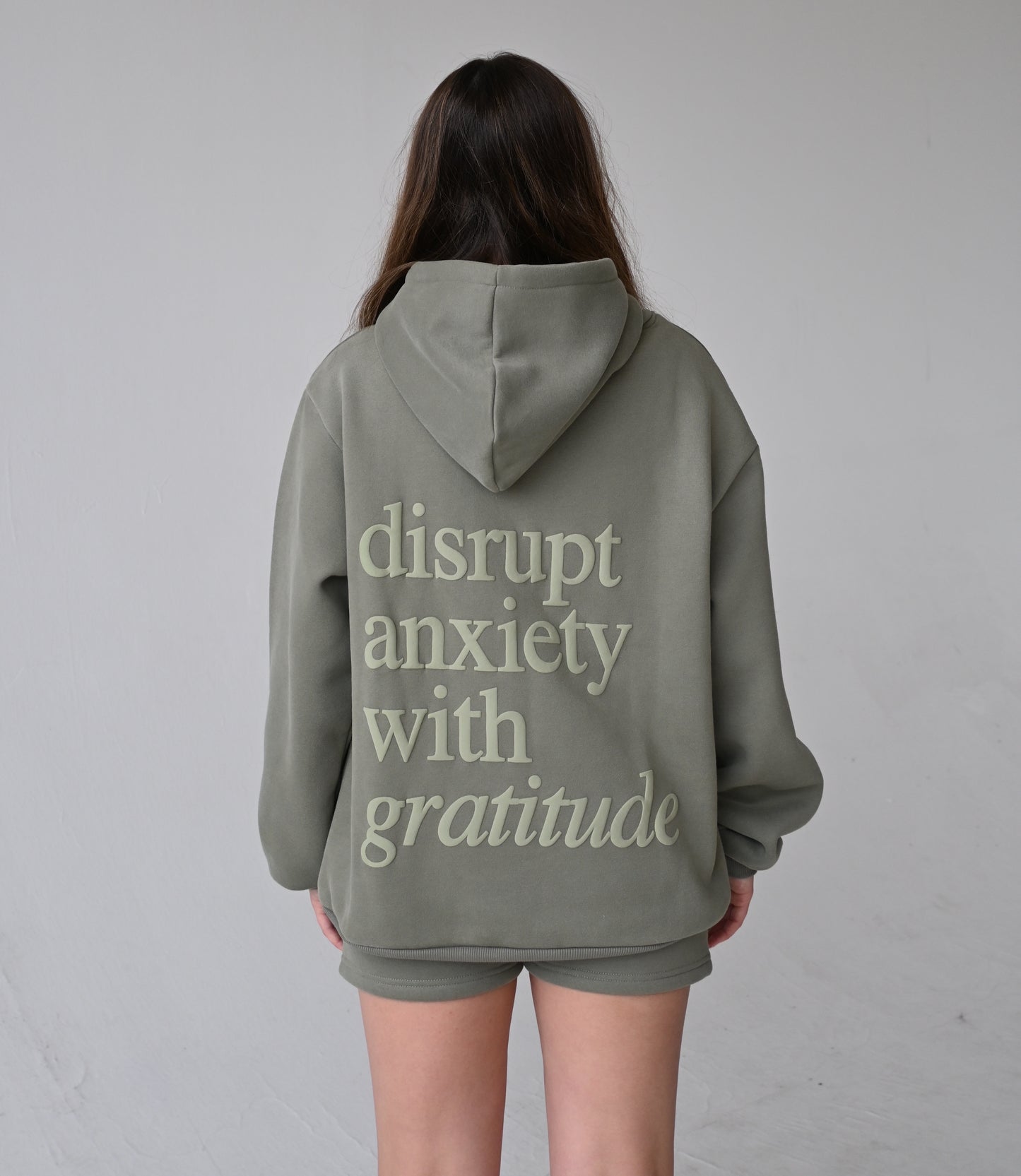 Disrupt Anxiety with Gratitude Hoodie - Dusty Olive