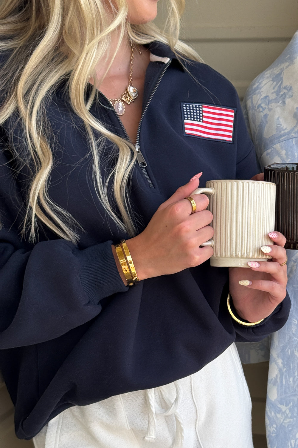 NAVY FLAG QUARTER ZIP FLEECE