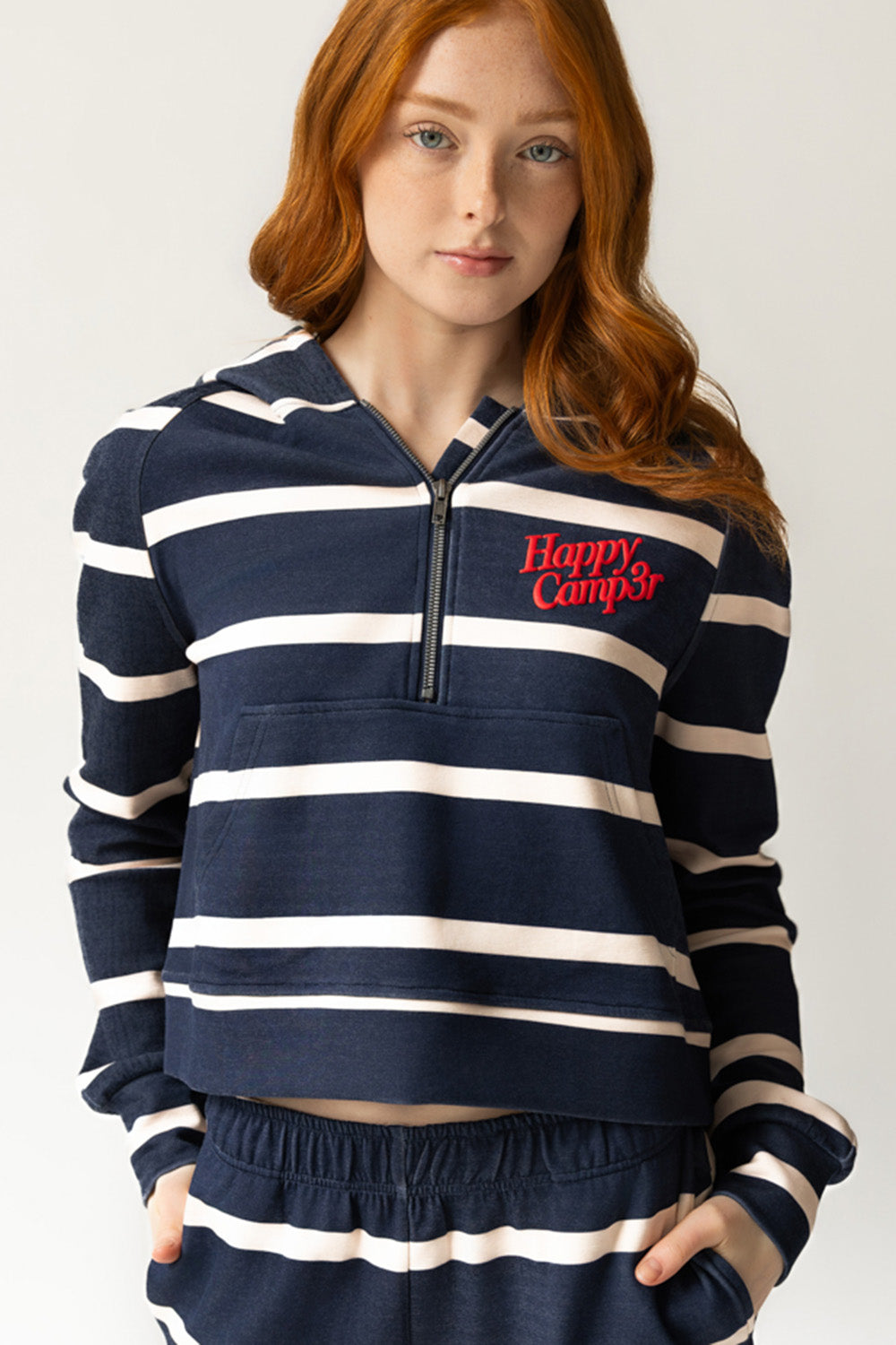 Navy Stripe Half Zip Scuba Hoodie