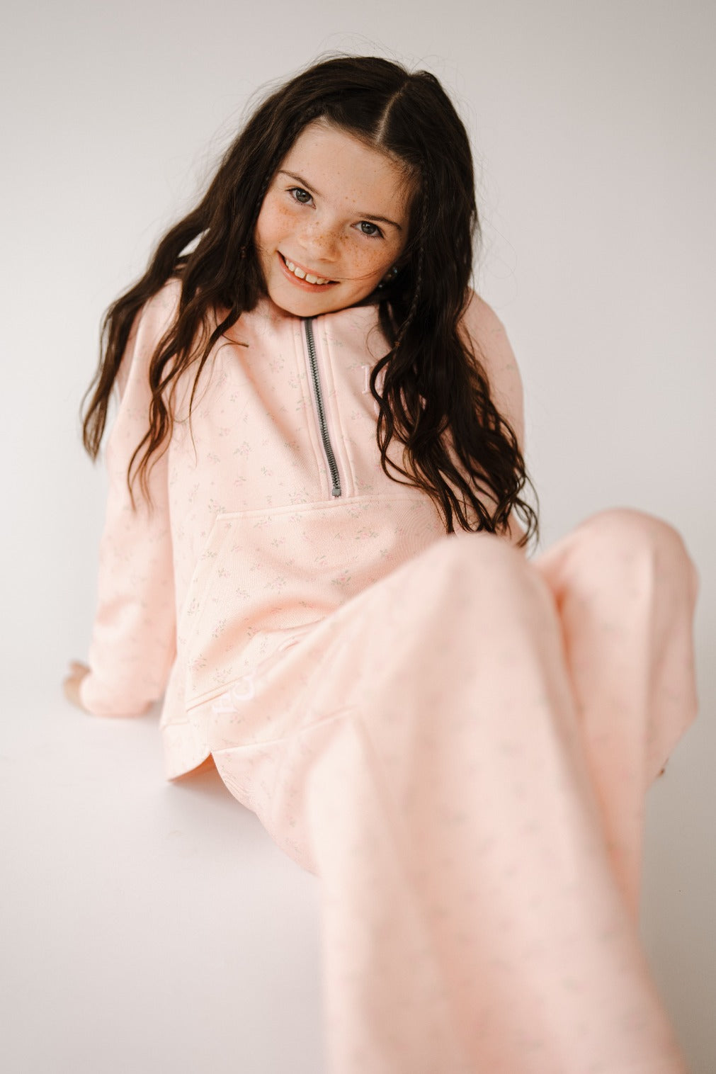 Pink Peony Youth Half Zip Scuba Hoodie