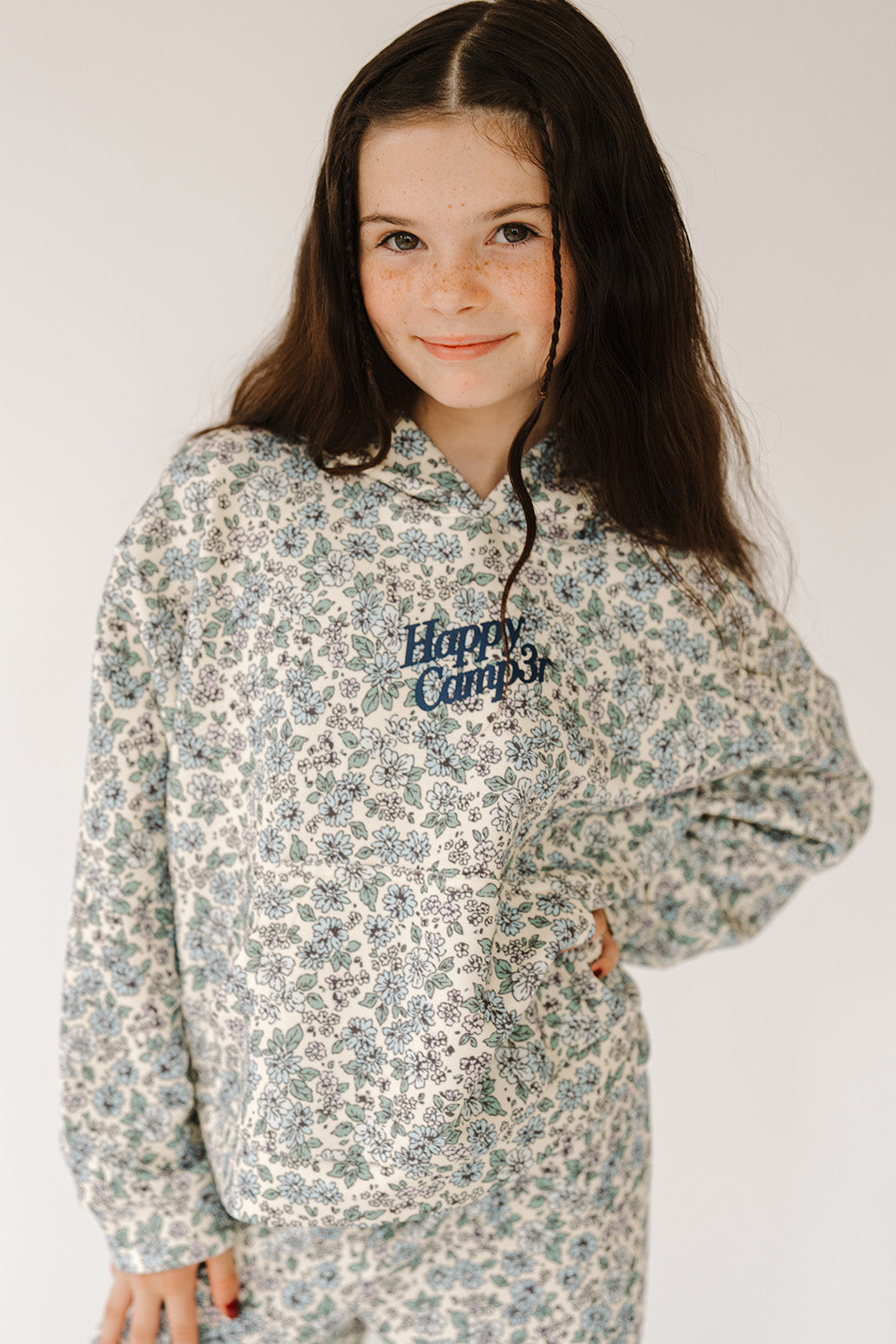 Dusty Blue Garden Youth Scuba Cropped Hoodie