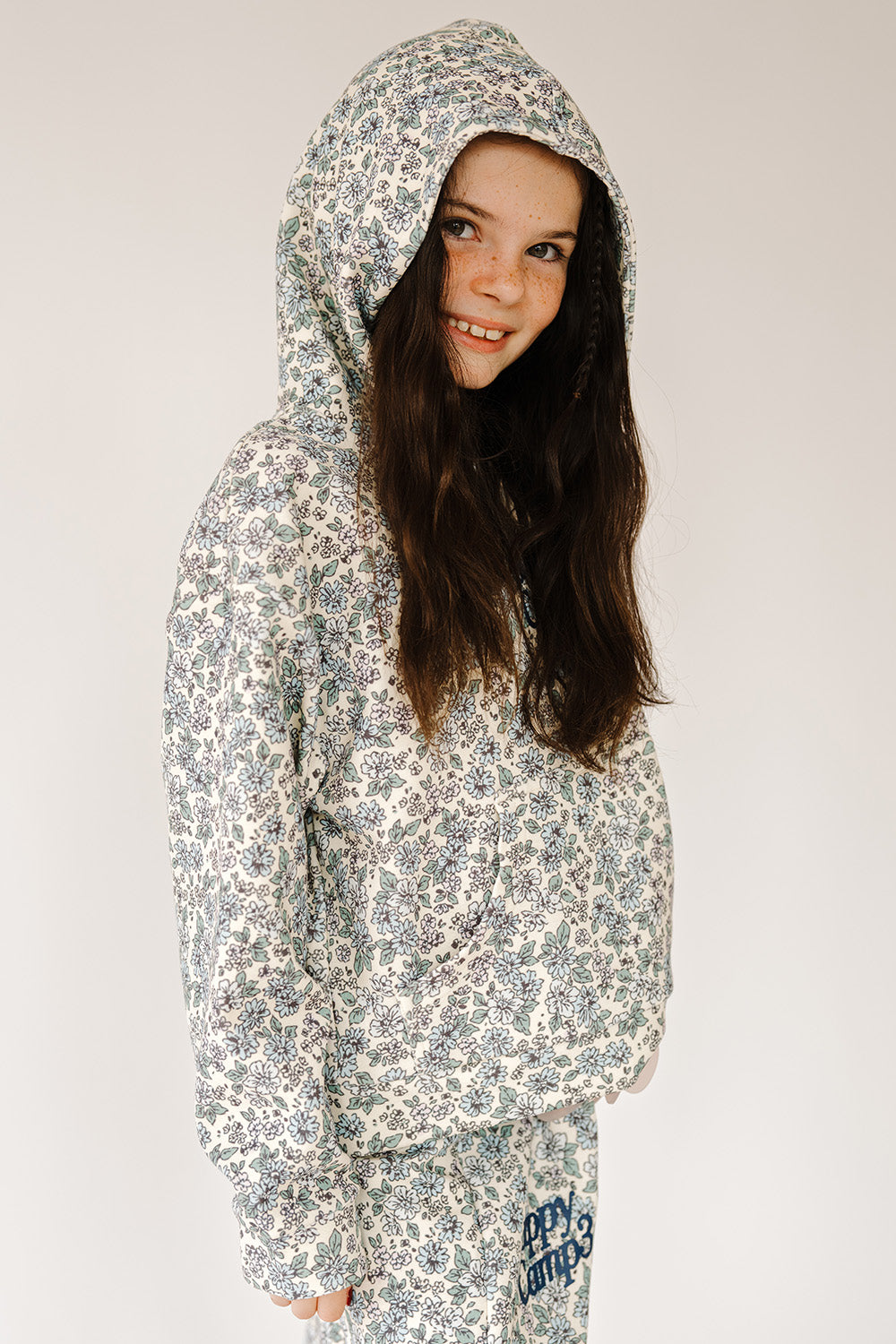 Dusty Blue Garden Youth Scuba Cropped Hoodie