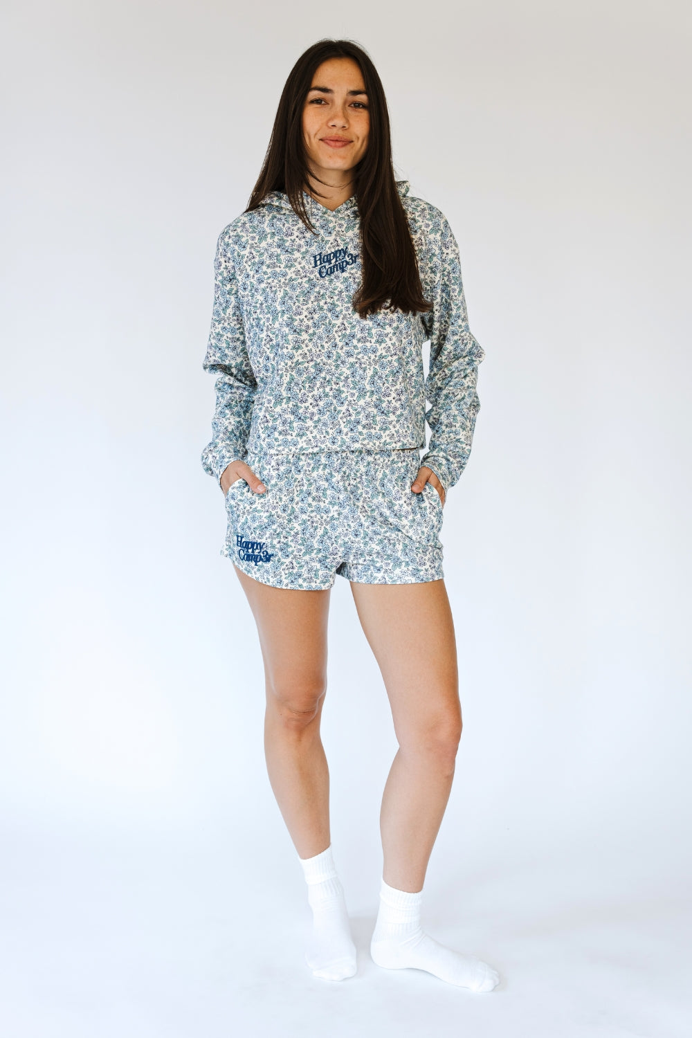 Dusty Blue Garden Scuba Cropped Hoodie