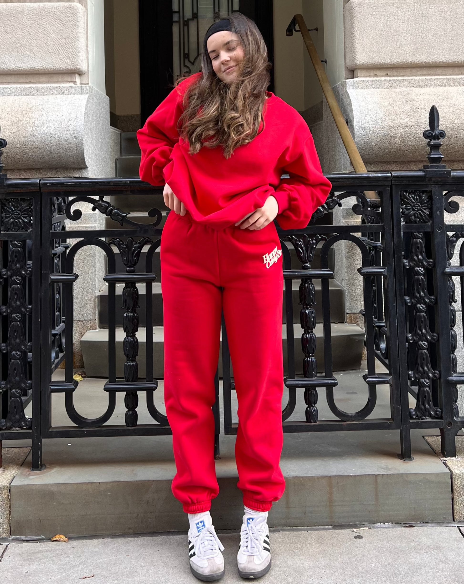 Red store sweatpants outfit