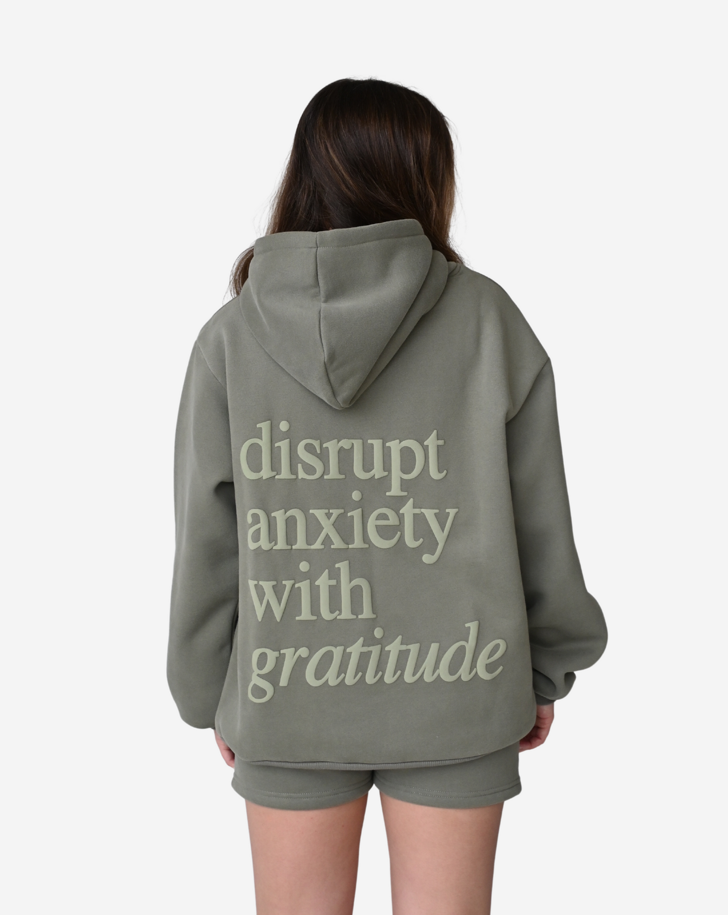 Disrupt Anxiety with Gratitude Hoodie - Dusty Olive