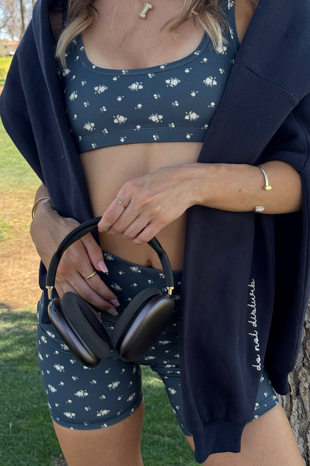 MIDNIGHT BLOSSOM ATHLEISURE SHORTS