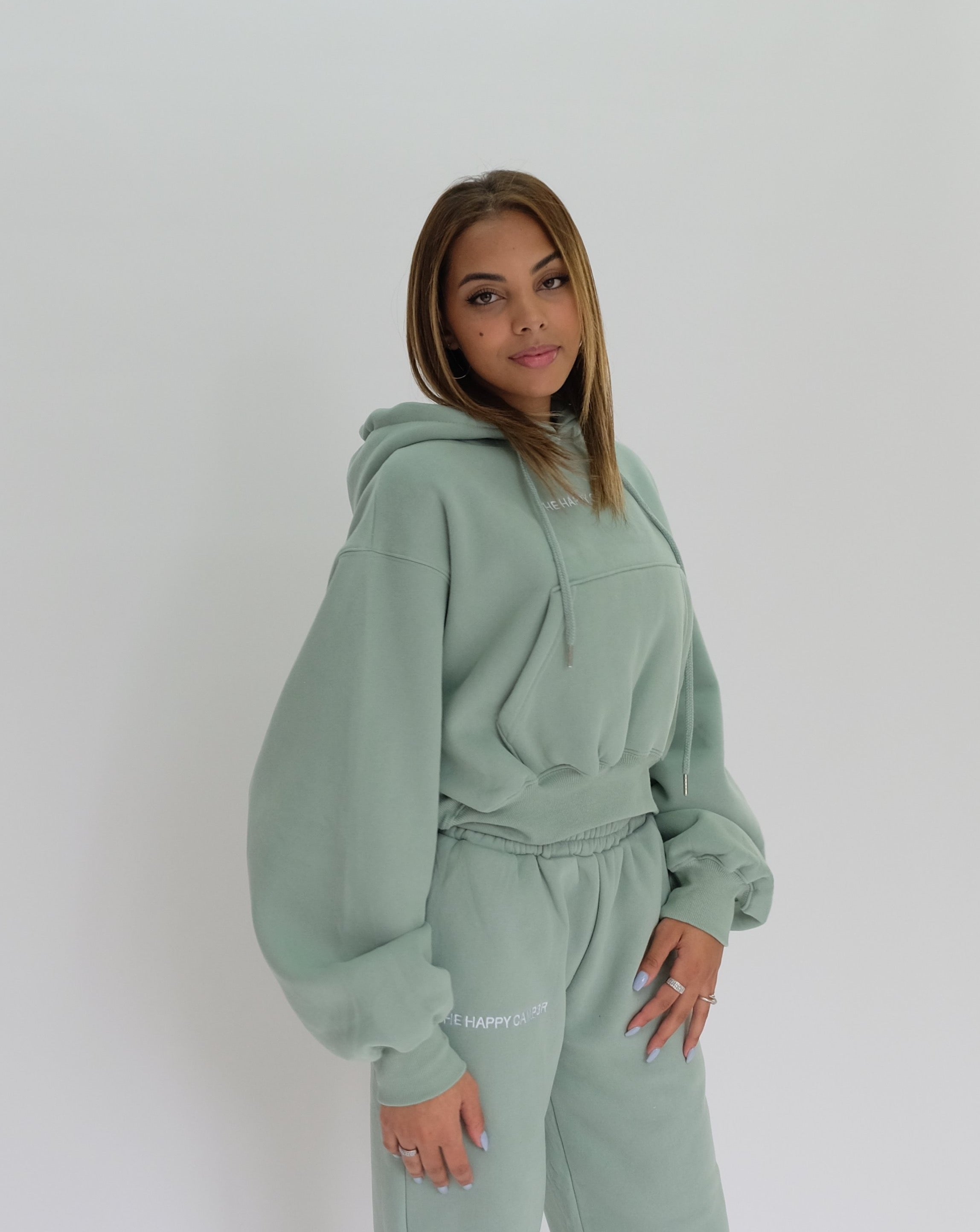 Sage green cropped discount hoodie