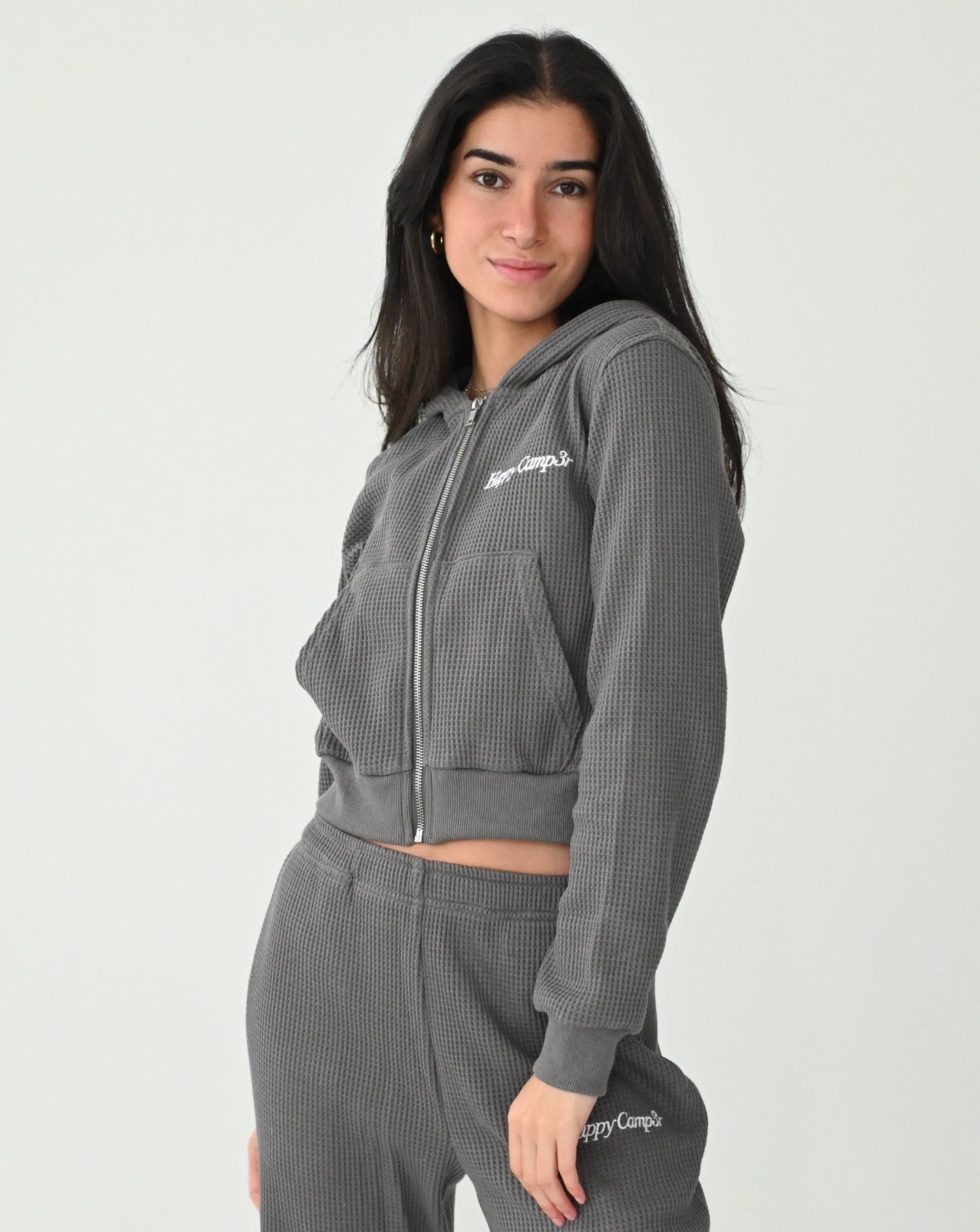 Waffle Zip-up Hoodie - Gray