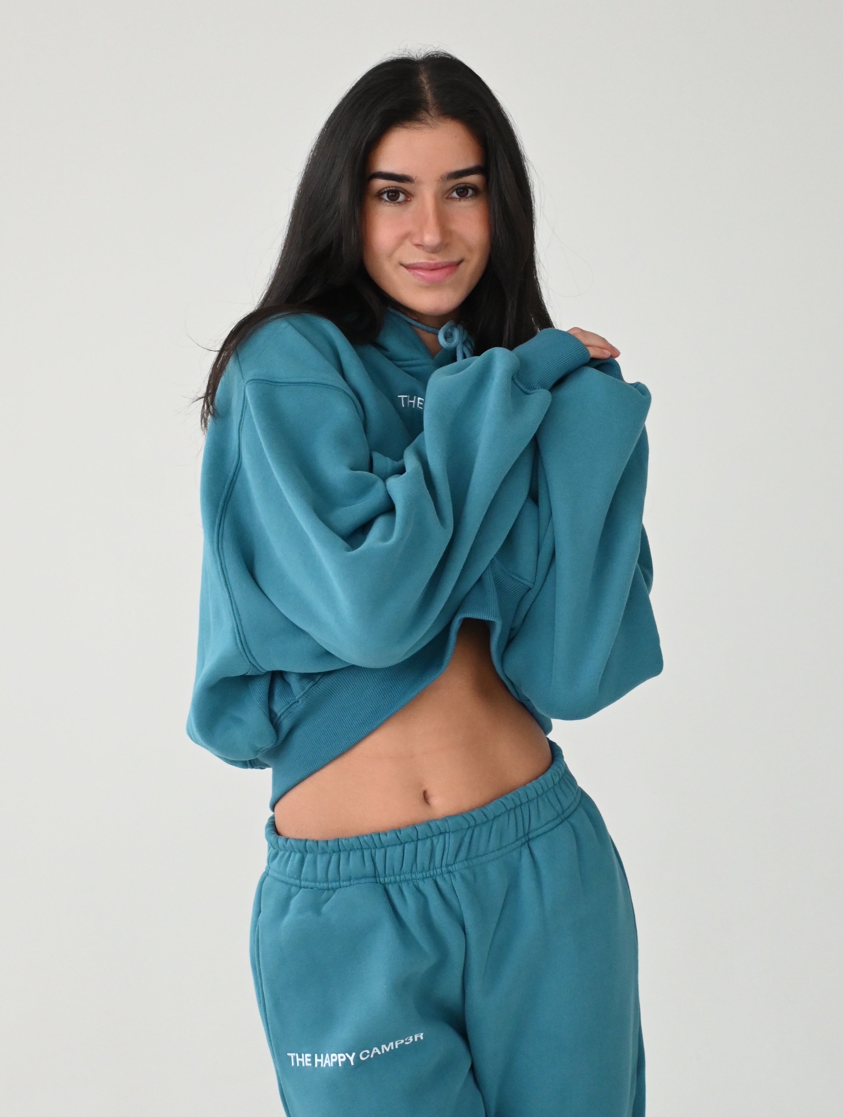 Teal best sale cropped hoodie