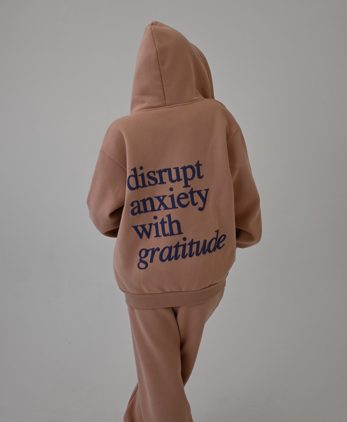 Disrupt Anxiety with Gratitude Zip-up Hoodie - Vintage Peach