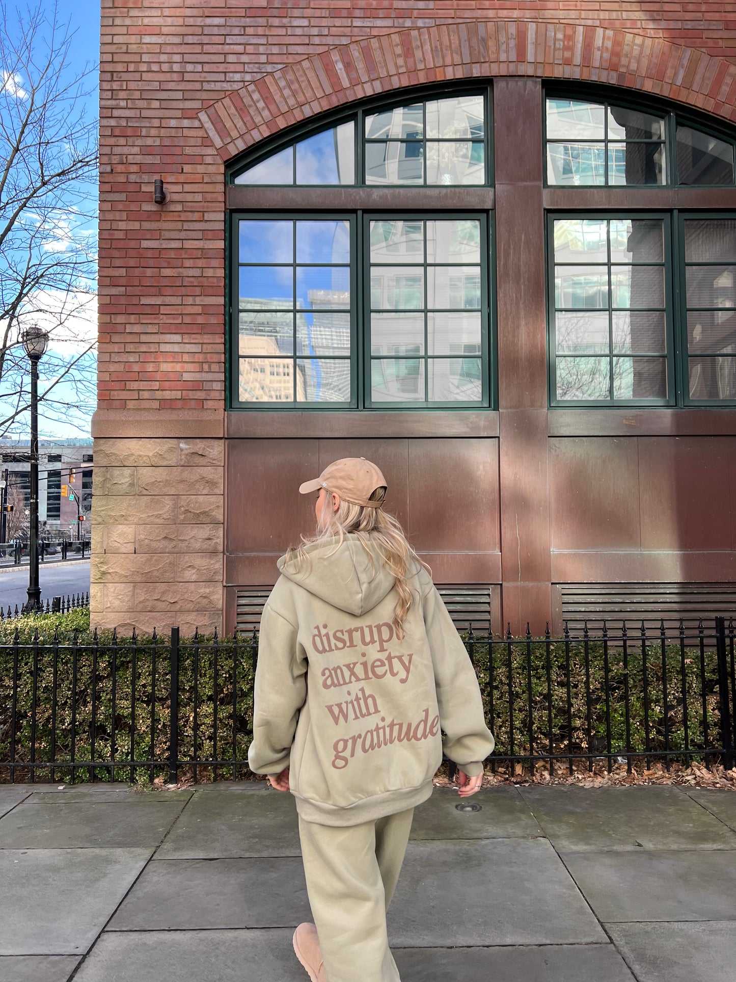 Disrupt Anxiety with Gratitude Zip-up Hoodie - Dusty Olive