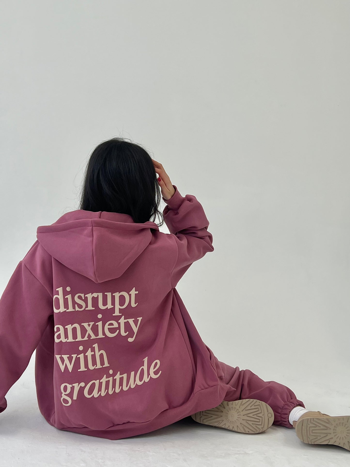 Disrupt Anxiety with Gratitude Zip-up Hoodie - Raspberry